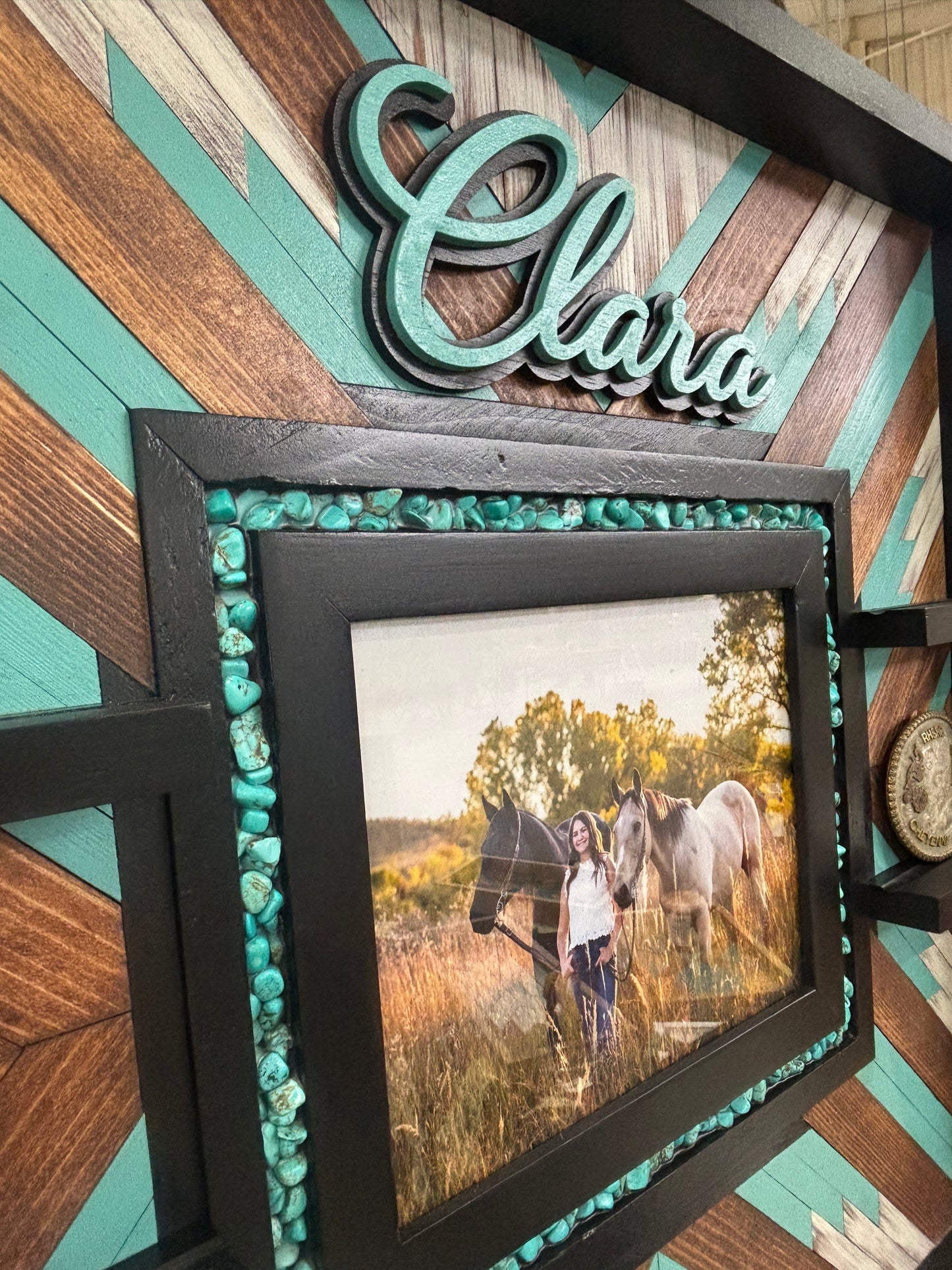 Handcrafted Turquoise & Wood Buckle Display Case (8x10 Photo Frame)
