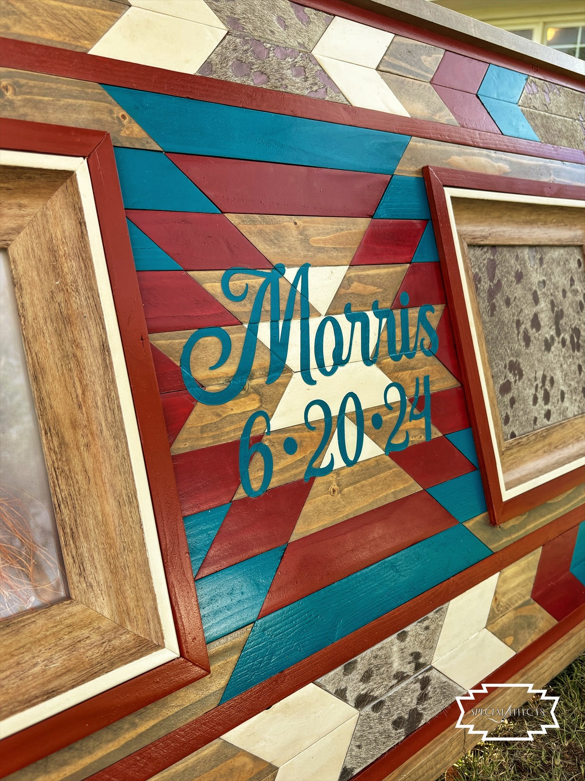 handcrafted wedding photo frame 2x4ft with name and date painted into design
