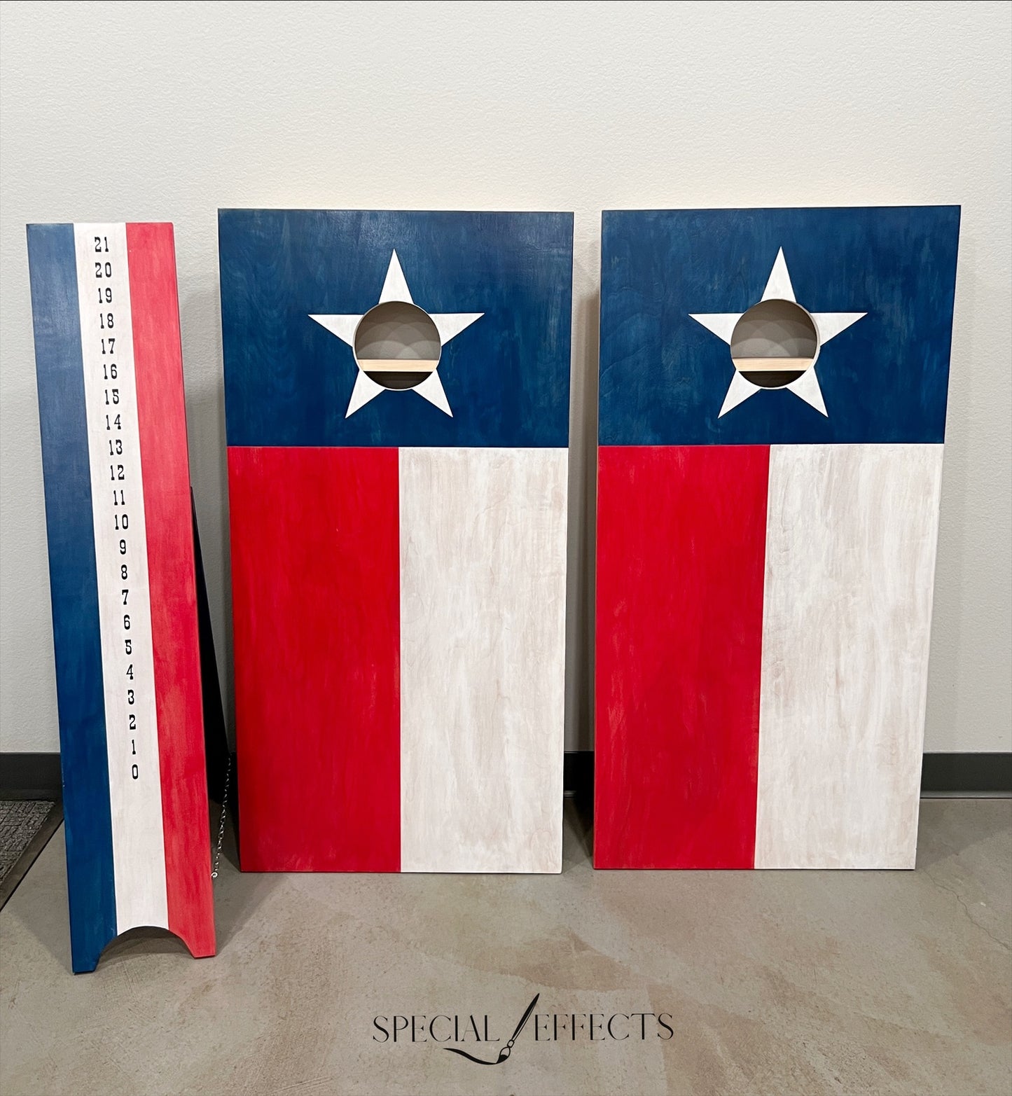 personalized Texas cornhole board set handpainted state flag design made to order