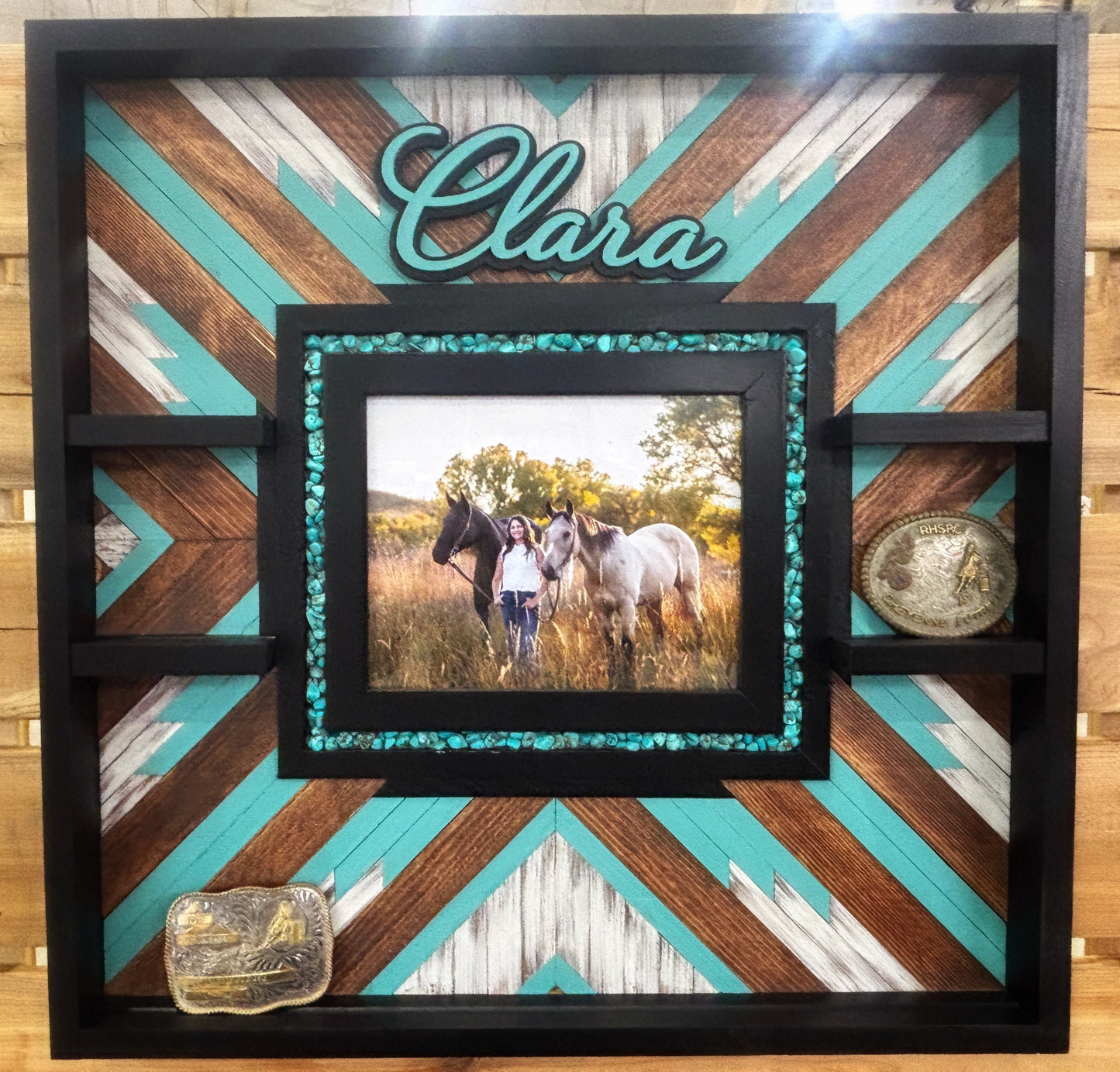 Handcrafted Turquoise & Wood Buckle Display Case (8x10 Photo Frame)