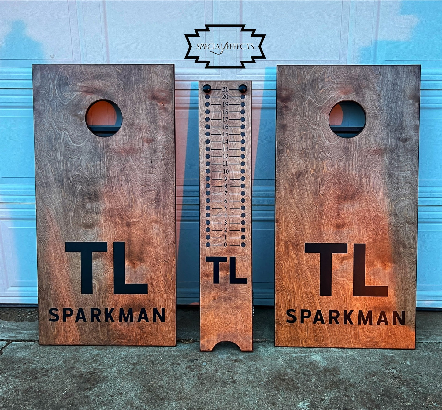 custom handcrafted cornhole boards personalized family name natural wood stain with scoreboard