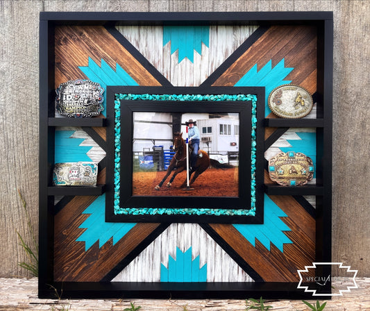 Handcrafted Turquoise & Wood Buckle Display Case (8x10 Photo Frame)