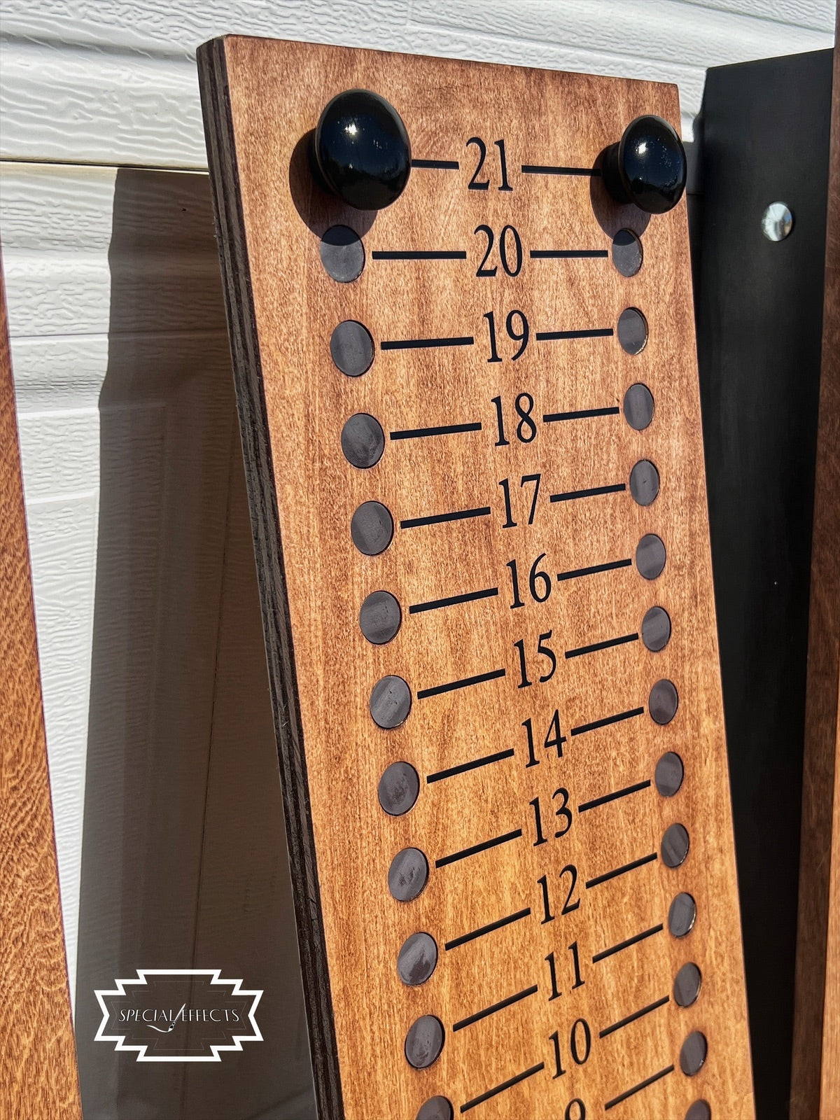 handcrafted wooden cornhole scoreboard custom peg markers tracks 0 to 21