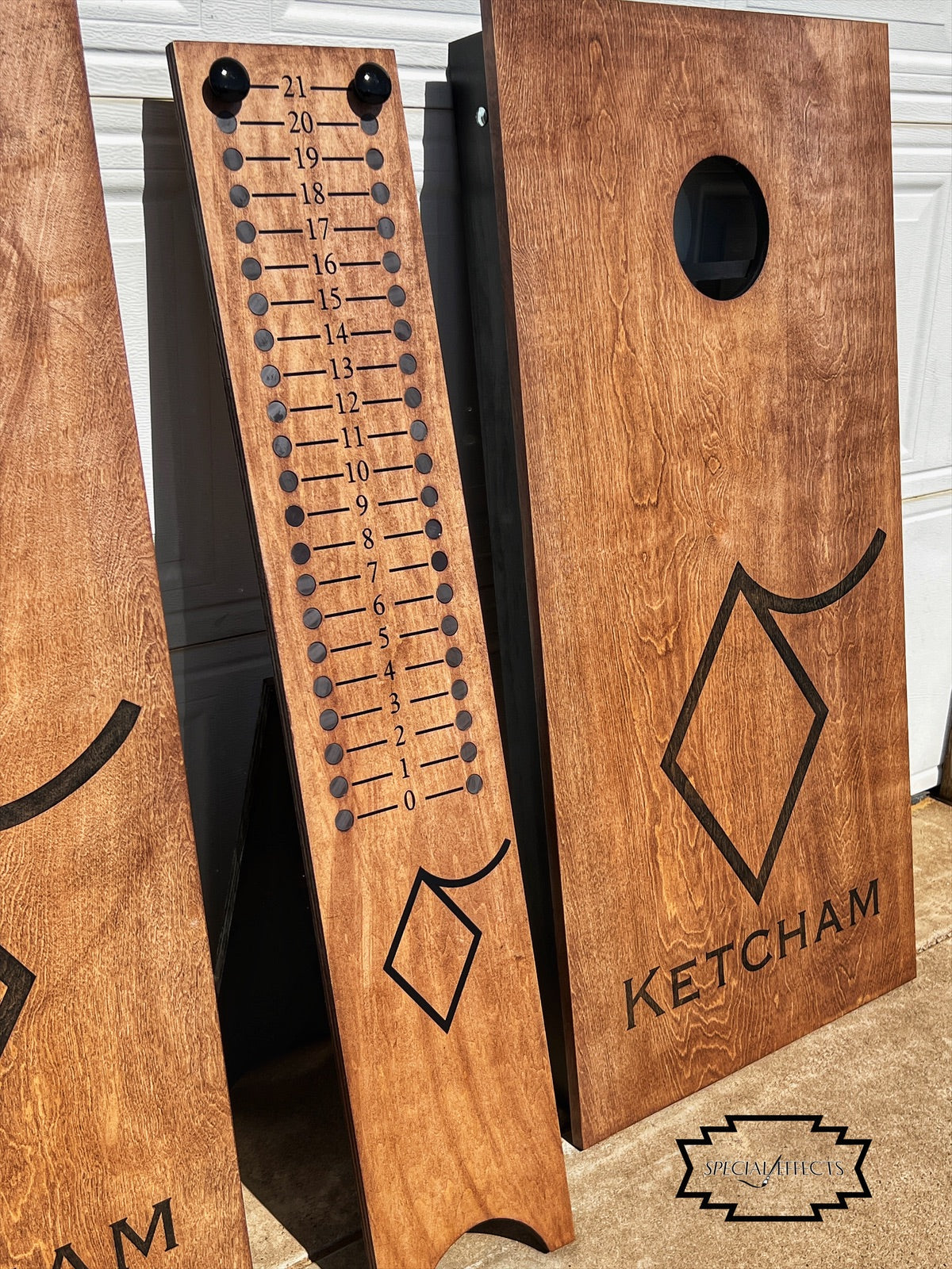custom cornhole boards real wood with painted logo and family name made to order