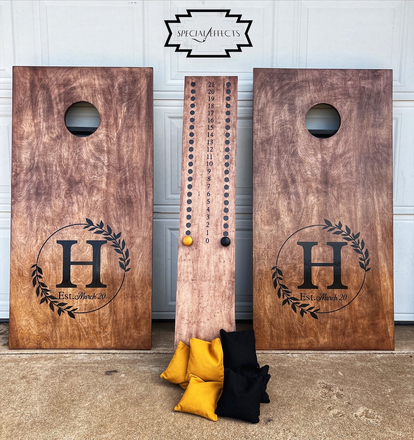 custom wedding cornhole boards personalized monogram and established date handcrafted wood