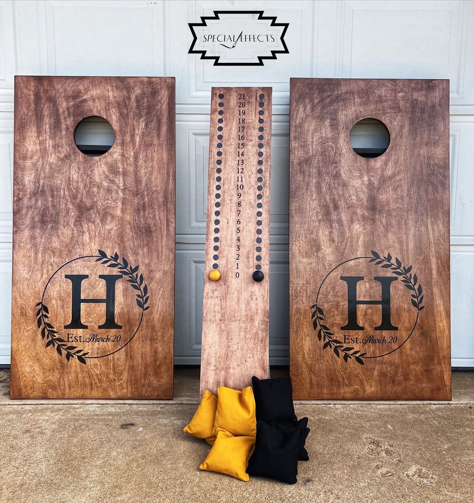 custom wedding cornhole boards personalized monogram and established date handcrafted wood