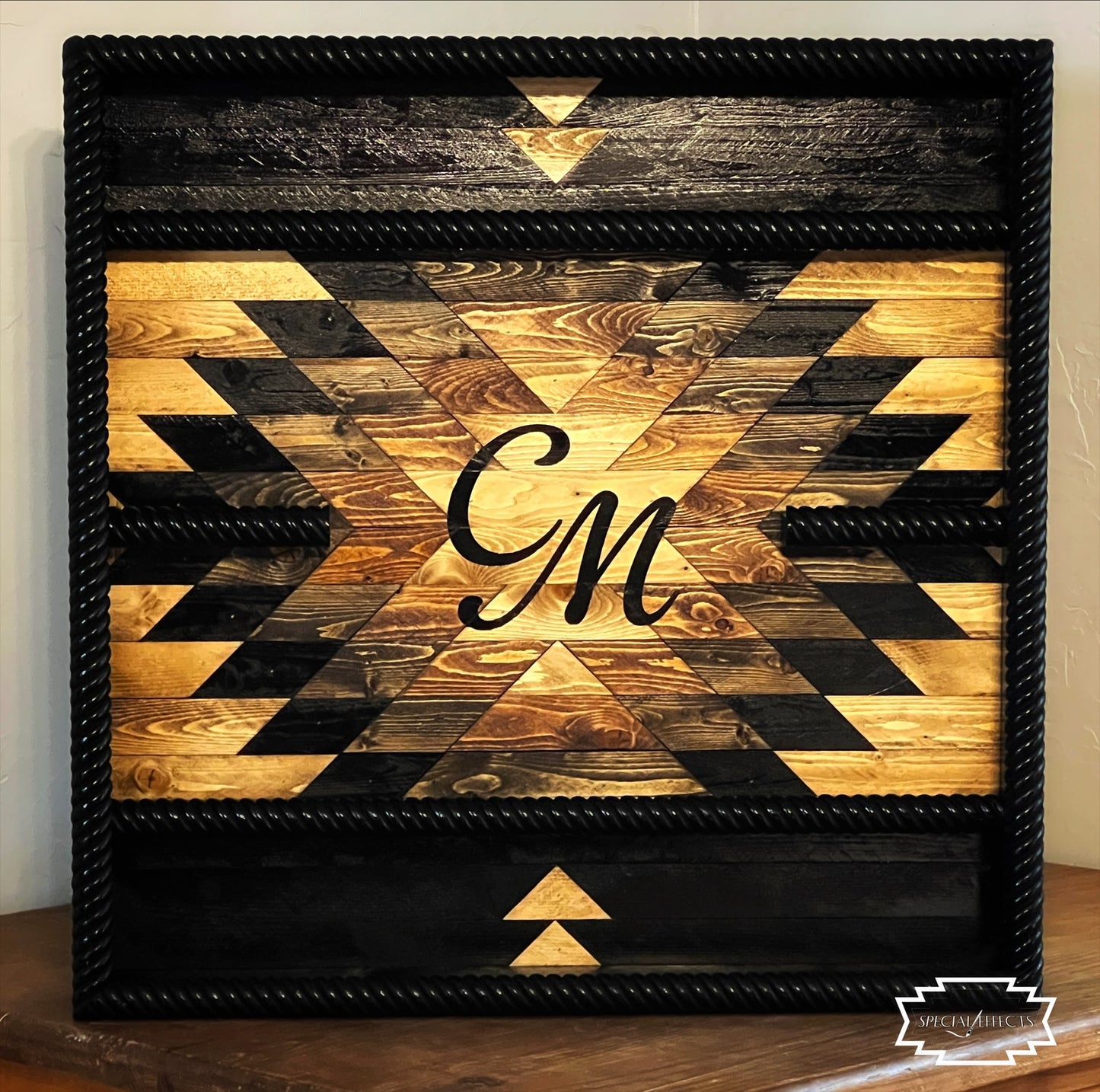 handcrafted Western buckle case custom ranch brand painted center bold geometric design made to order