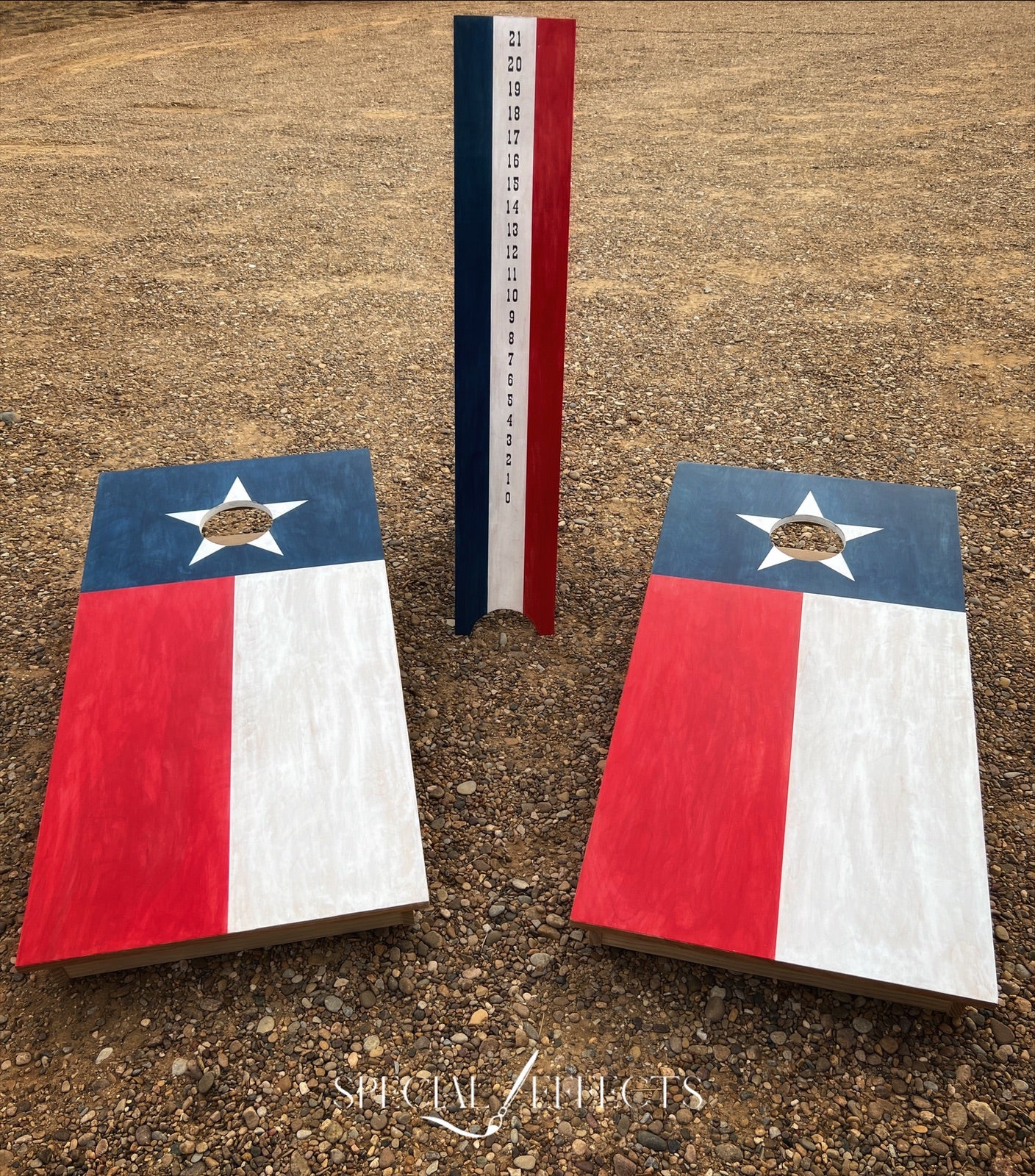 custom Texas flag cornhole boards handcrafted wood red white and blue with star
