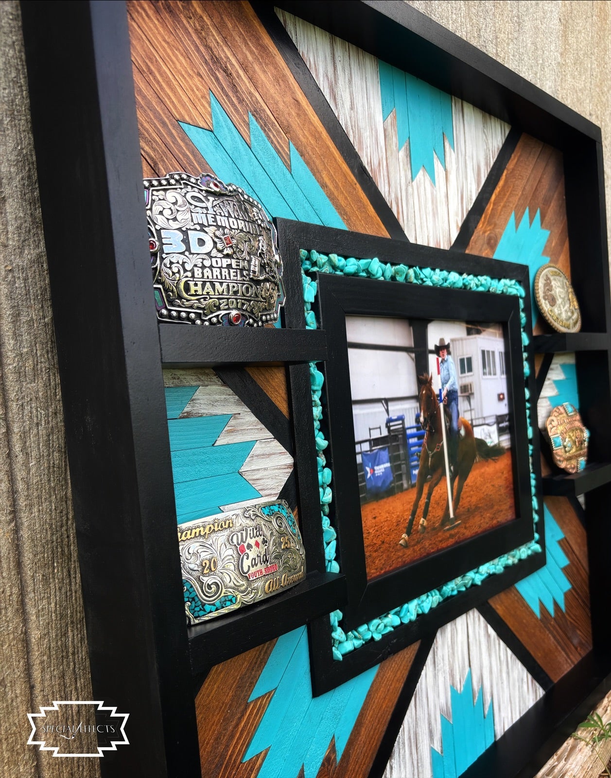 Handcrafted Turquoise & Wood Buckle Display Case (8x10 Photo Frame)